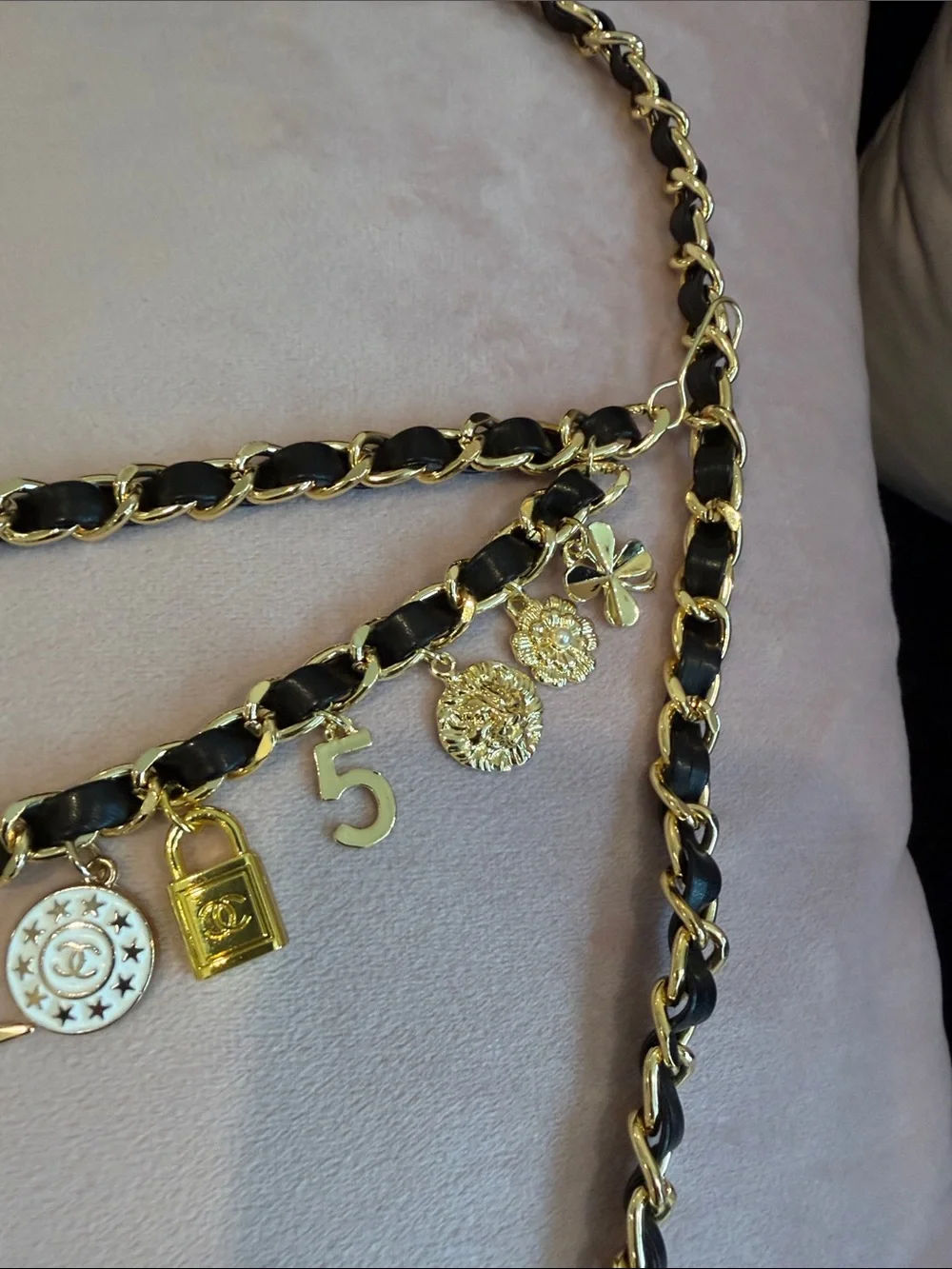 CHANEL Black and Gold Charm Chain Belt - Picture 7 of 15